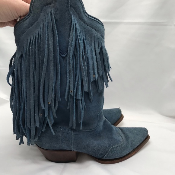 American Rebel Boot Co Elvis Presley Blue Suede leather Boots Fringe Size 6.5 - Picture 2 of 10